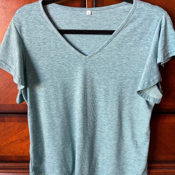Teal T-Shirt with Flutter Sleeves - Picture 1 of 2